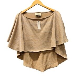 Ollari Poncho Womens One Size Metallic Knit Taupe Shimmer Cape Glam NEW